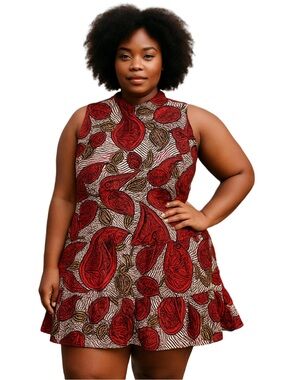 Ofuune Size 3XL African Print Maxi Dress 100% Cotton Plus NWT